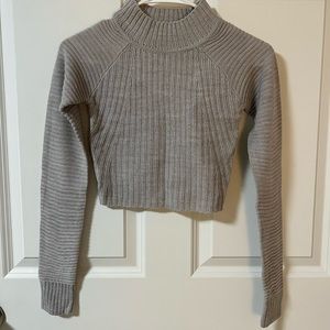 PLT Petite Grey Knit Long Sleeve Crop Top